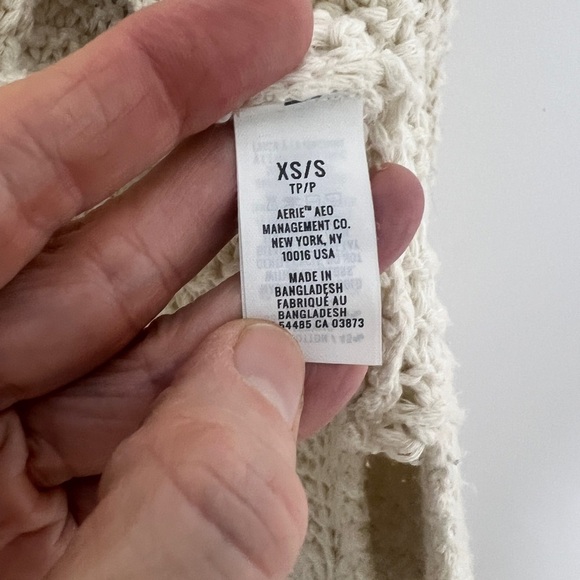 AERIE Beige Hooded Open Knit Bohemian Oversized Slouchy Open Cardigan Sz XS/S - Picture 12 of 12